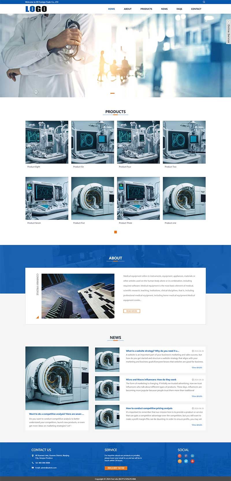响应式外贸医疗设备Wordpress主题模板预览图