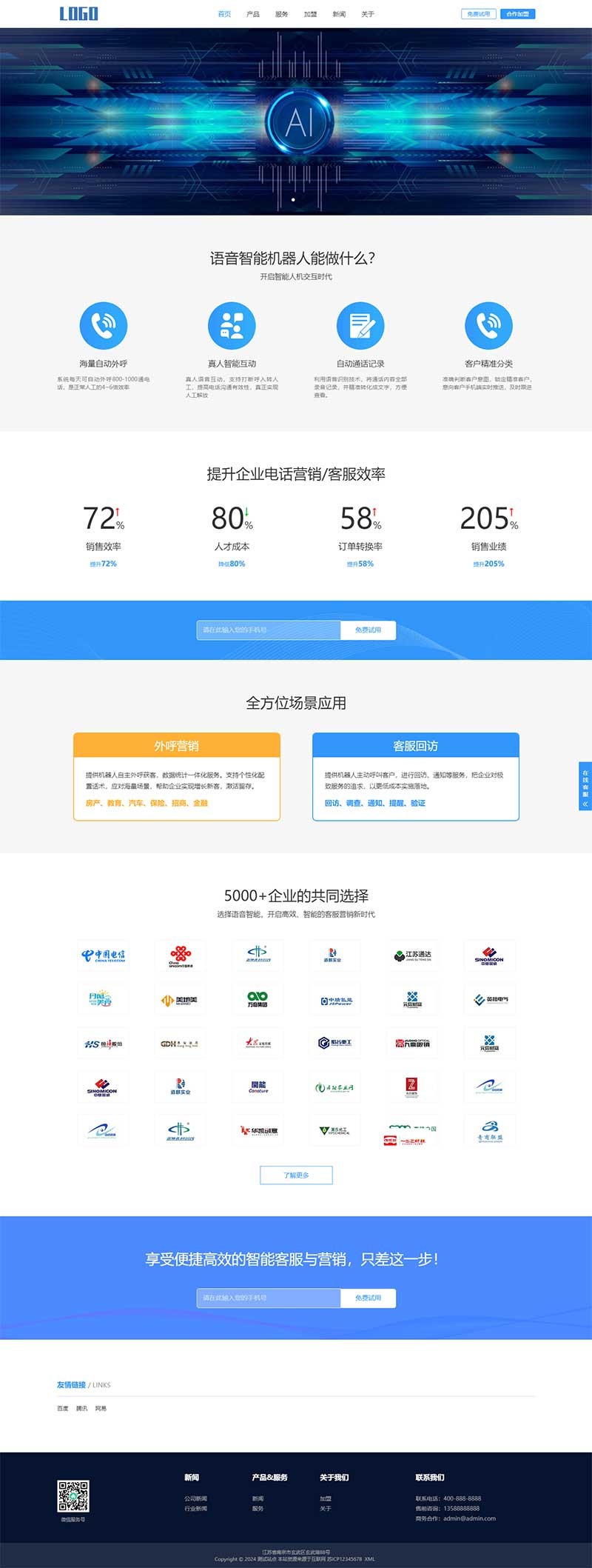 智能电话AI机器人语音软件Wordpress模板预览图