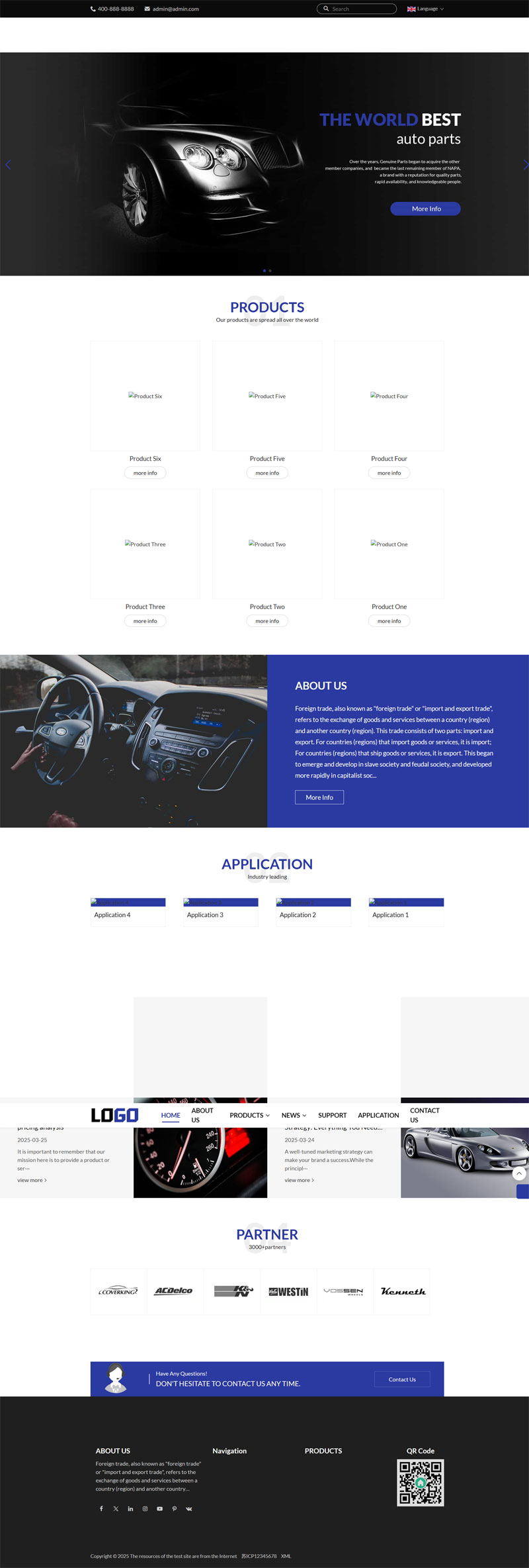 蓝色外贸中英文双语带三级栏目网站模板预览图