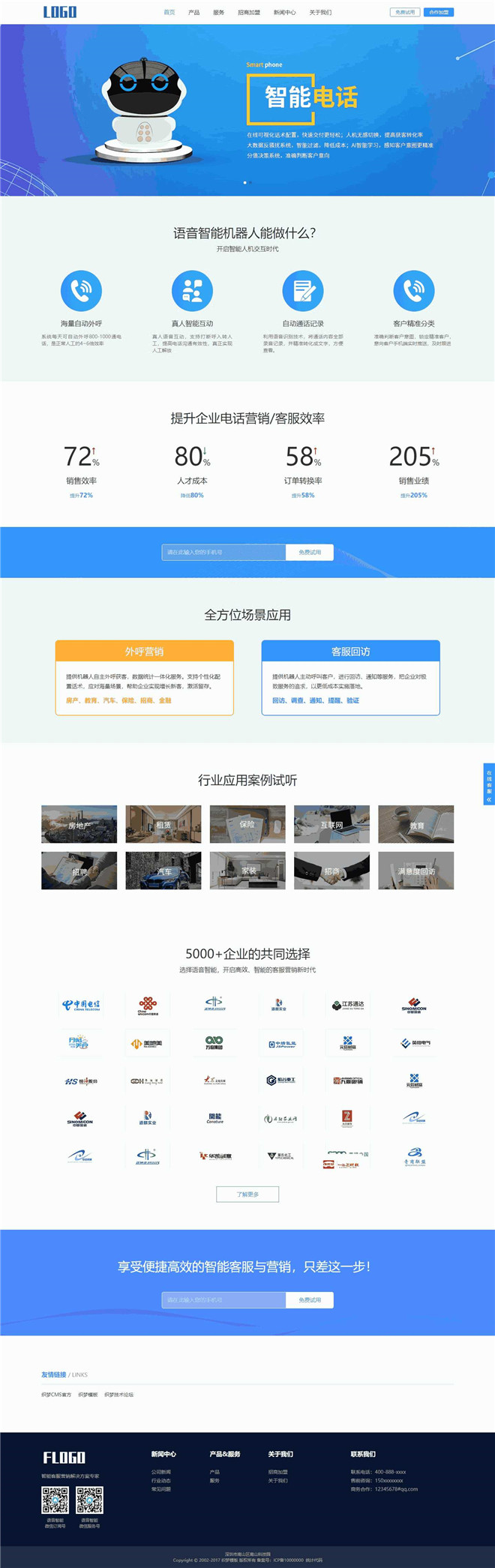 智能电话机器人语音设备全站网站含手机站WordPress主题演示图