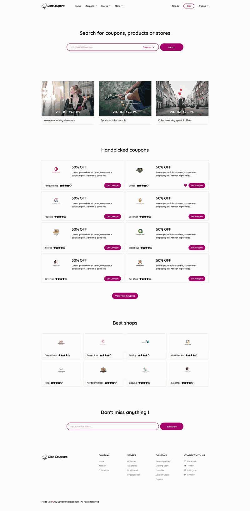 简洁bootstrap优惠券平台网站制作_网站建设模板演示图