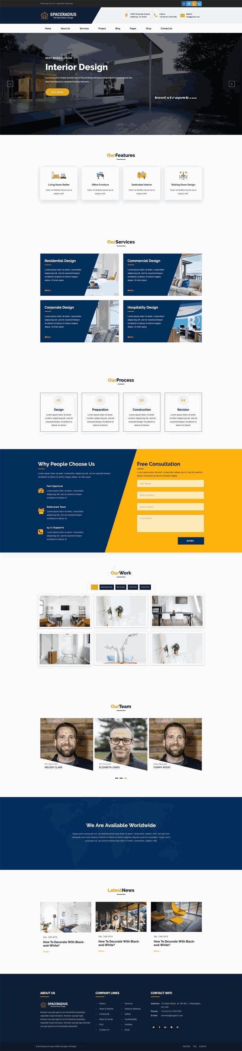bootstrap室内装修设计公司类网站WordPress主题模板演示图
