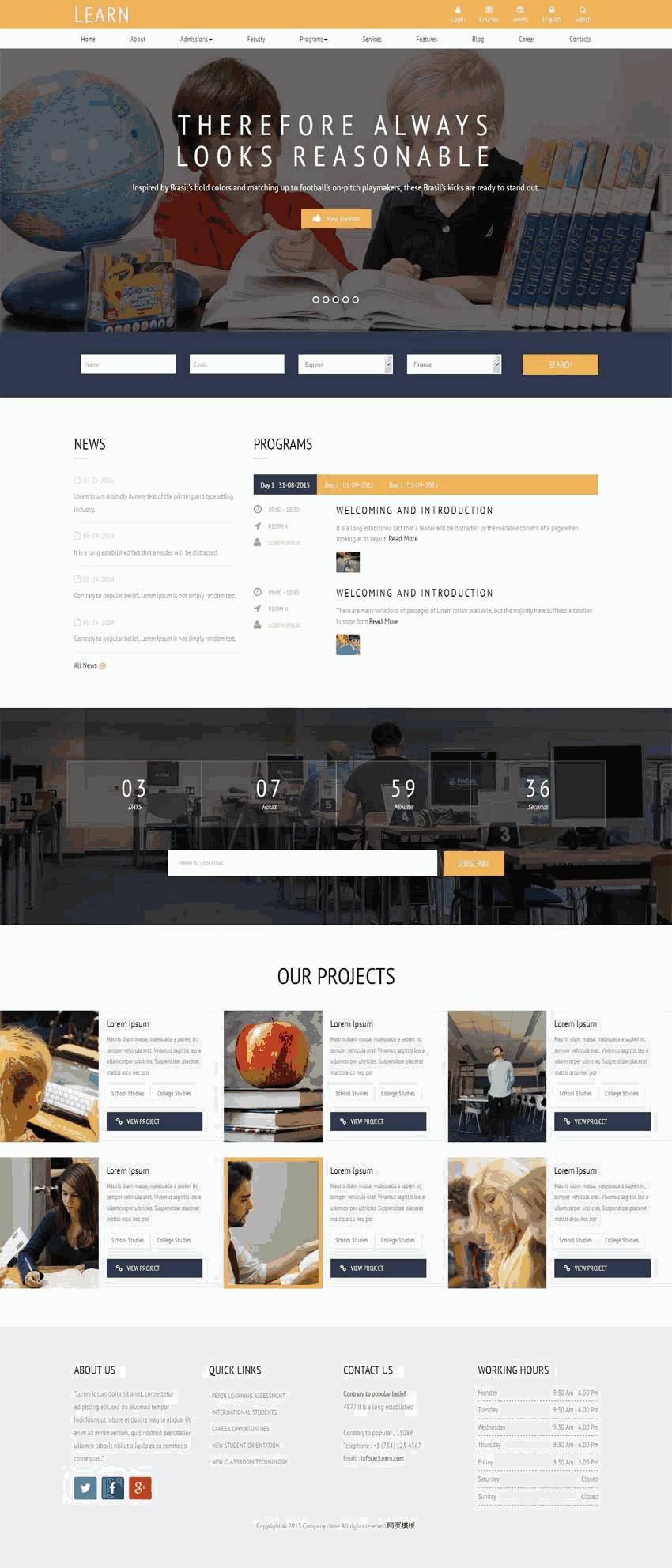 黄色bootstrap学生教育培训网站制作_网站建设模板演示图