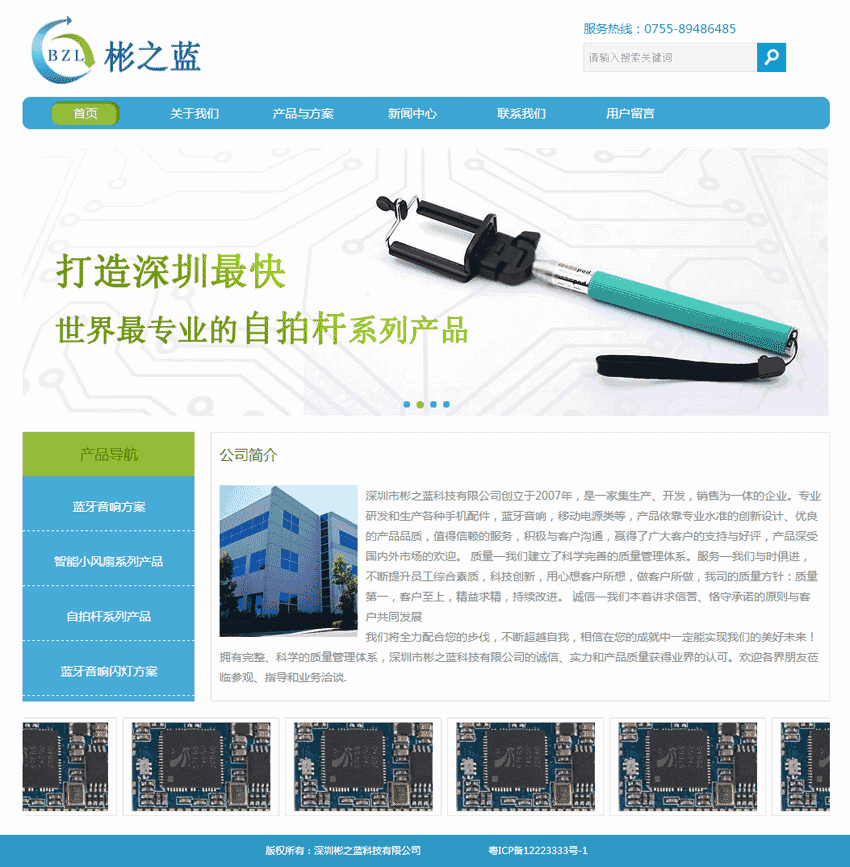 蓝色的彬之蓝科技公司网站制作_网站建设模板演示图