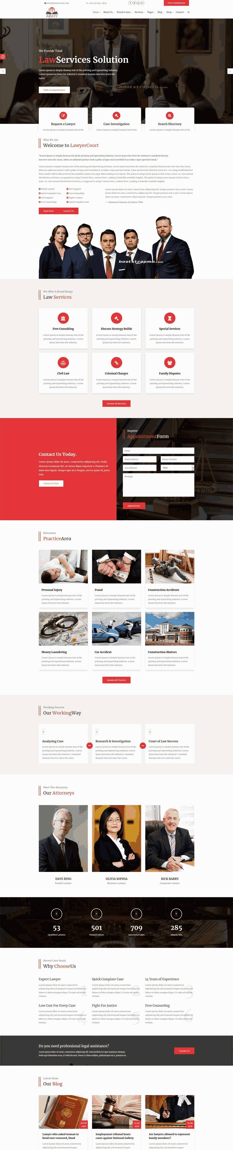 红色大气律师事务所bootstrap网站制作_网站建设模板演示图