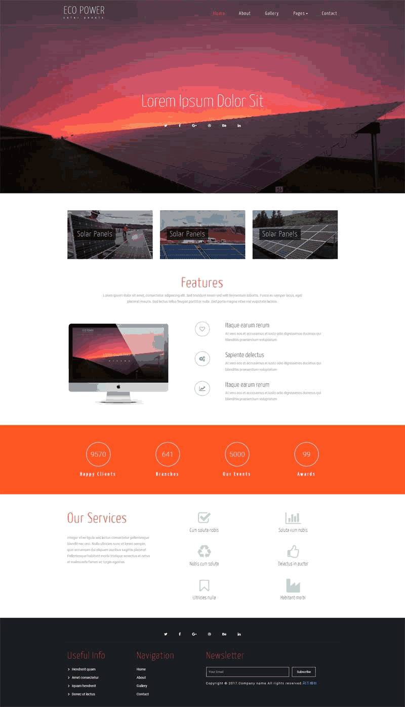 简单大气的太阳能发电公司网站制作_网站建设模板演示图