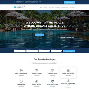 bootstrap度假村酒店预订网站WP模板（PC+手机站）