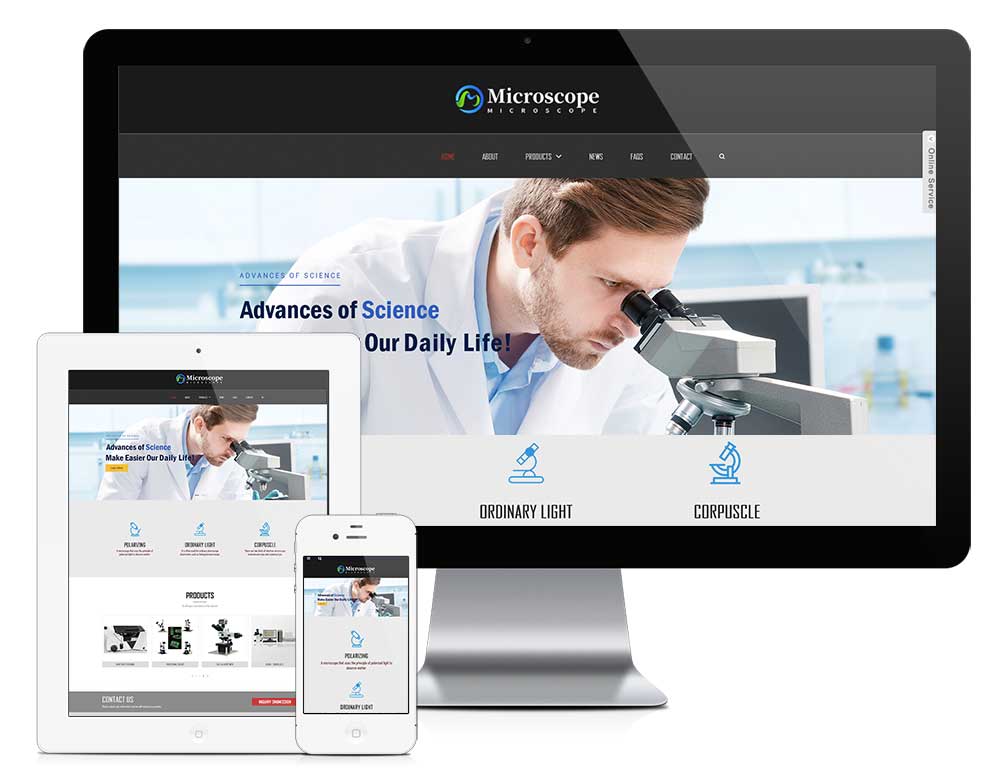 显微镜光学仪器外贸网站WordPress主题模板演示图